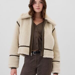 GAP Women's Cream and Brown Shearling Jacket